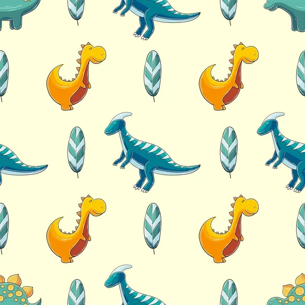 Hand Drawn Cute Dinosaurs Seamless Pattern Dinosaurs Jurassic Period Print — Stockvektor