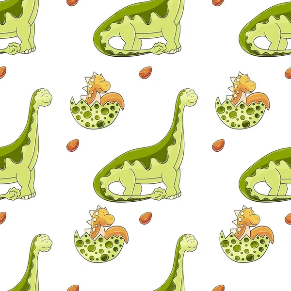 Hand Drawn Cute Dinosaurs Seamless Pattern Dinosaurs Jurassic Period Print — Stock Vector