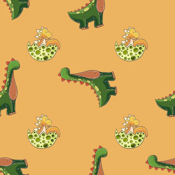 Dinosaurs Jurassic Period Hand Drawn Cute Dinosaurs Seamless Pattern — Stockvektor