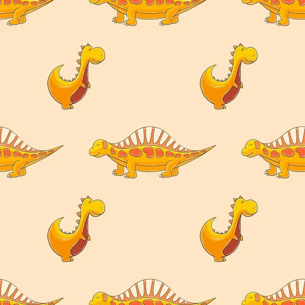 Cute Funny Kids Dinosaurs Seamless Pattern Dinosaurs Jurassic Period Print — Stockvektor