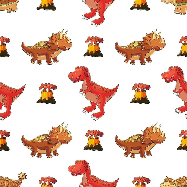 Niedliche Lustige Kinder Dinosaurier Muster Tyrannosaurier Bunte Dinosaurier Vektor Hintergrund — Stockvektor