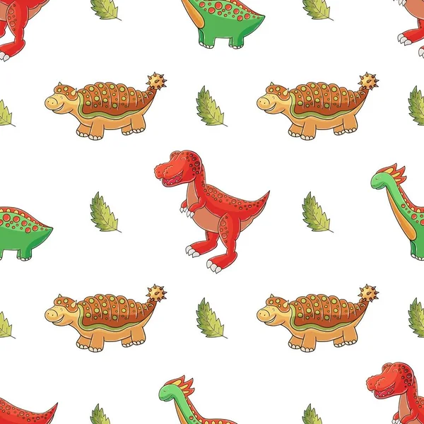 Niedliche Lustige Kinder Dinosaurier Muster Tyrannosaurier Bunte Dinosaurier Vektor Hintergrund — Stockvektor