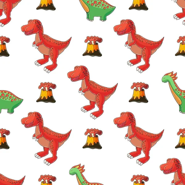 Cute Funny Kids Dinosaur Pattern Tyrannosaur Colorful Dinosaur Vector Background — Stockvektor