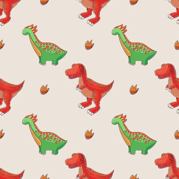 Cute Funny Kids Dinosaur Pattern Tyrannosaur Colorful Dinosaur Vector Background — Stockvektor