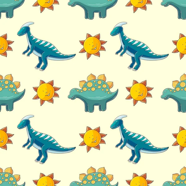 Cute Funny Kids Dinosaur Pattern Stegosaurus Colorful Dinosaur Vector Background — Stockvektor