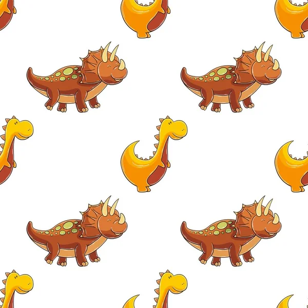 Bonito Crianças Engraçadas Padrão Dinossauro Fundo Vetor Dinossauros Laranja Impressão — Vetor de Stock