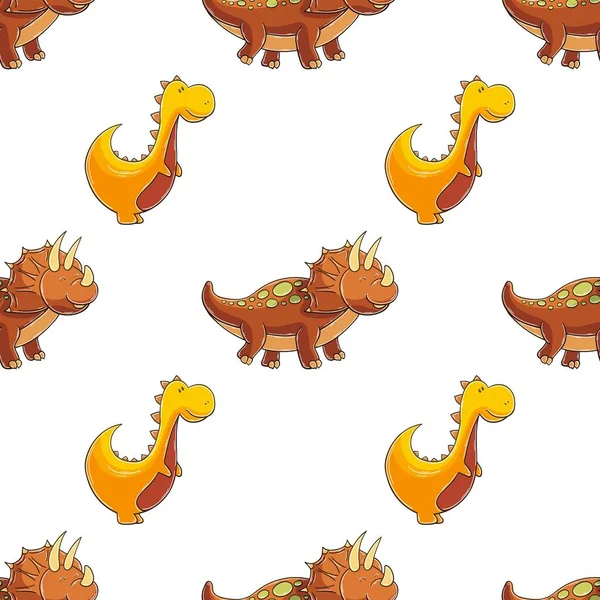 Cute Funny Kids Dinosaur Pattern Orange Dinosaurs Vector Background Print — Stockvektor