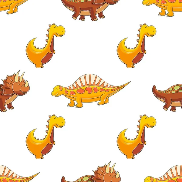 Niedliche Lustige Kinder Dinosaurier Muster Orange Dinosaurier Vektor Hintergrund Druck — Stockvektor