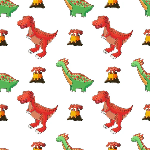 Niedliche Lustige Kinder Dinosaurier Muster Bunte Dinosaurier Vektor Hintergrund Tyrannosaurus — Stockvektor