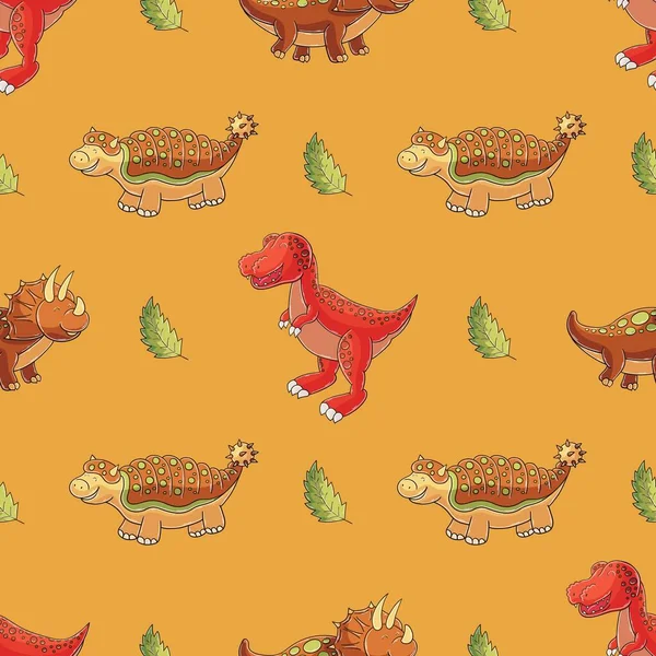 Cute Funny Kids Dinosaur Pattern Colorful Dinosaur Vector Background Tyrannosaurus — Stockvektor