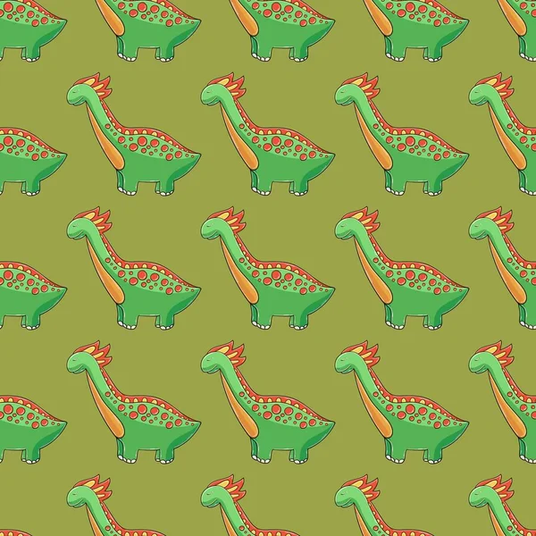 Niedliche Lustige Grüne Dinosaurier Muster Bunte Dinosaurier Vektor Hintergrund Druck — Stockvektor