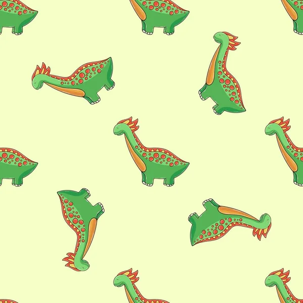 Cute Funny Green Dinosaur Pattern Colorful Dinosaur Vector Background Print — Stockvektor