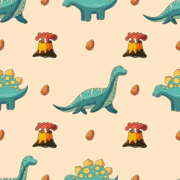 Niedliche Lustige Dinosaurier Muster Print Für Jungen Dinosaurier Vektorhintergrund Druck — Stockvektor