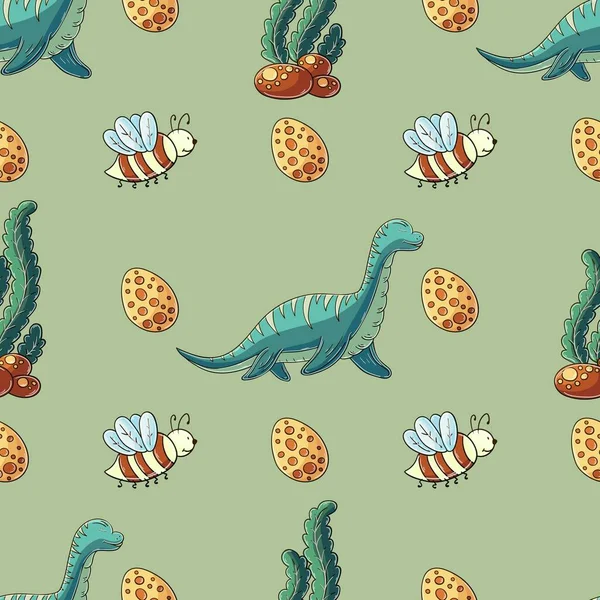 Cute Funny Dinosaur Pattern Print Boys Dinosaur Vector Background Print — ストックベクタ
