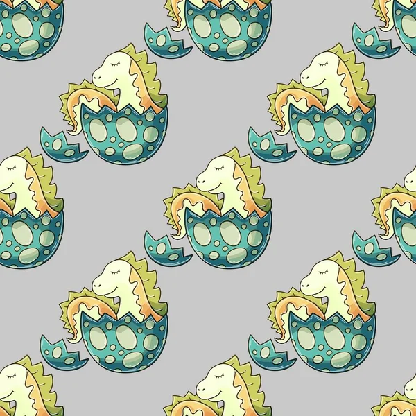 Cute Funny Dinosaur Pattern Colorful Vector Background Dinosaur Egg Print — Stock Vector