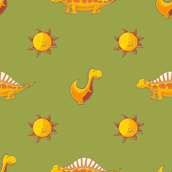 Dinosaurs Jurassic Period Cute Funny Kids Dinosaurs Seamless Pattern Print — 图库矢量图片#