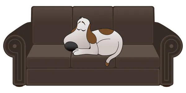 Ein Zeichentrickhund Schläft Auf Einer Braunen Couch — Stockvektor