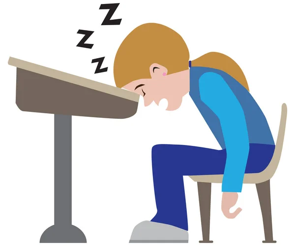 Een Studente Slaapt Aan Haar Bureau — Stockvector