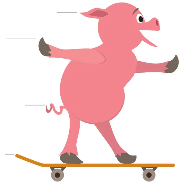 Cochon Dessin Animé Navigue Avec Bonheur Sur Son Skateboard — Image vectorielle