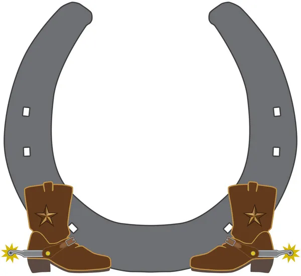 Pair Cowboy Boots Front Large Horse Shoe Room Copy — Stock Vector