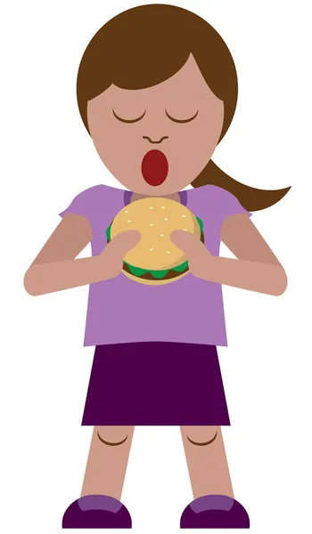 Une Jeune Fille Dessin Animé Prépare Prendre Une Bouchée Burger — Image vectorielle