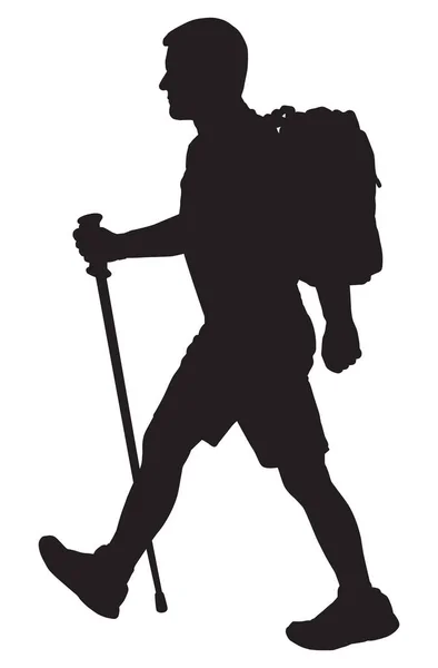 一个带着手杖的徒步旅行者 — 图库矢量图片