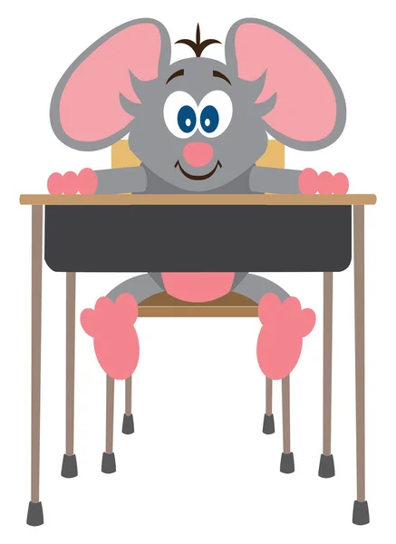 一只年轻的卡通老鼠正坐在桌旁渴望学习 — 图库矢量图片