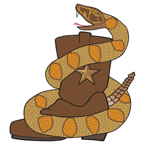 Una Serpiente Venenosa Envuelve Alrededor Una Bota Vaquero — Archivo Imágenes Vectoriales