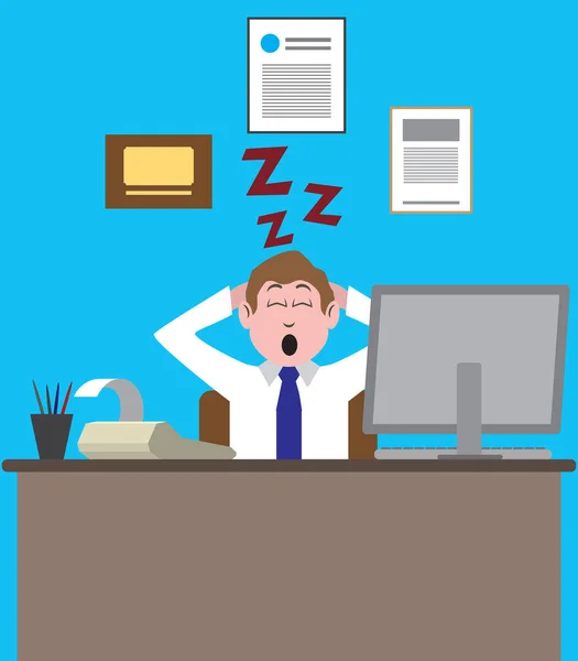 Cartoon Businessman Fast Asleep His Desk — Image vectorielle