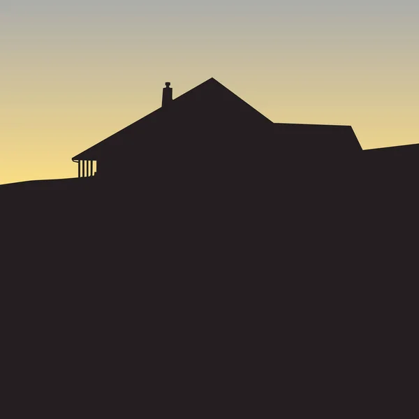 Teilweise Silhouettenaufnahme Eines Einstöckigen Hauses Auf Einem Hügel Bei Sonnenaufgang — Stockvektor