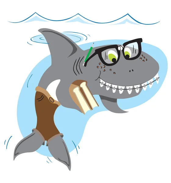Tiburón Nerd Vector Plano Está Llevando Par Libros Pisando Agua Vectores de stock libres de derechos