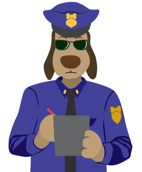 Policía Canino Dibujos Animados Uniforme Está Escribiendo Una Multa Tráfico — Vector de stock