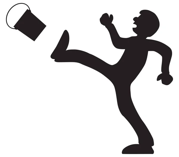 Cartoon Man Silhouette Kicking Bucket — Stock Vector