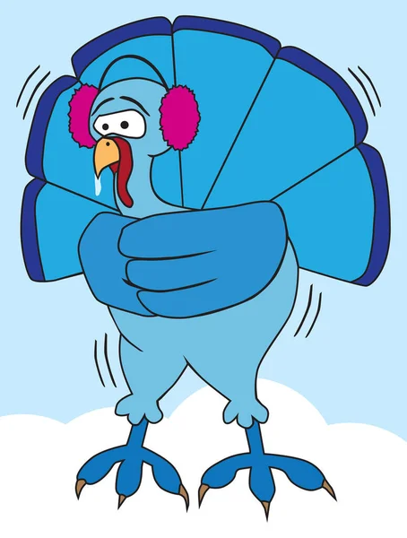 Cartoon Turkey Freezing Turning Blue Cold — Stockvektor
