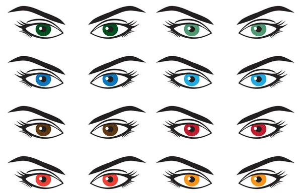 Eight Sets Vector Female Eyes Various Colors — Stockvektor