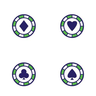 Poker veya roulette.Vector illüstrasyonları için kumarhane çipi ikonu poker sembolü logo kumarhanesi çipleri beyaz arkaplanda izole edildi