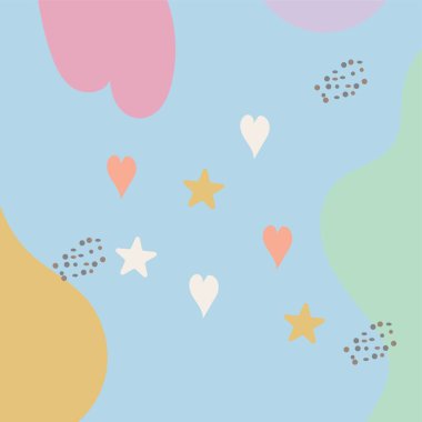 Soyut arkaplan. Elle çizilmiş çeşitli şekiller ve karalama nesneleri. Modern trend vektör çizimi. Her arka plan izole edilmiş. pastel renkler