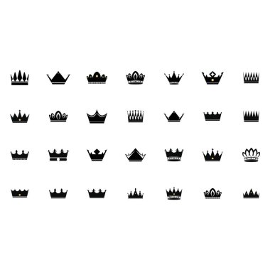 Bir dizi taç ikonu. Şampiyon liderler için taht ödülleri koleksiyonu. Logo etiketli oyun oteli için izole edilmiş elementler bir uygulama tasarımı. Kraliyet Kraliçesi Prenses tacı.