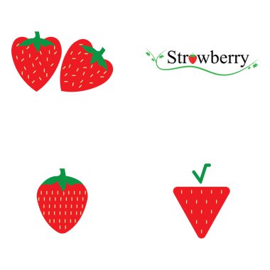 Çilek komik ve sevimli logo vektör arkaplan şablonu çizimi