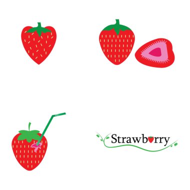 Çilek komik ve sevimli logo vektör arkaplan şablonu çizimi