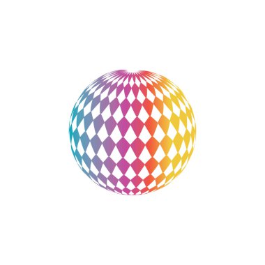 Üç boyutlu dijital dünya logosu tasarımı. Simge vektör illüstrasyonu. Bu logo küresel şirket teknolojileri, medya ve reklam ajansları için uygundur.