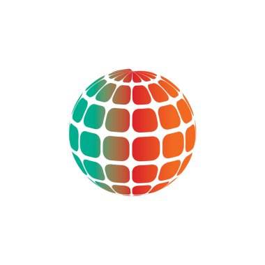 Üç boyutlu dijital dünya logosu tasarımı. Simge vektör illüstrasyonu. Bu logo küresel şirket teknolojileri, medya ve reklam ajansları için uygundur.