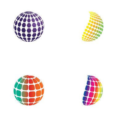 Üç boyutlu dijital dünya logosu tasarımı. Simge vektör illüstrasyonu. Bu logo küresel şirket teknolojileri, medya ve reklam ajansları için uygundur.