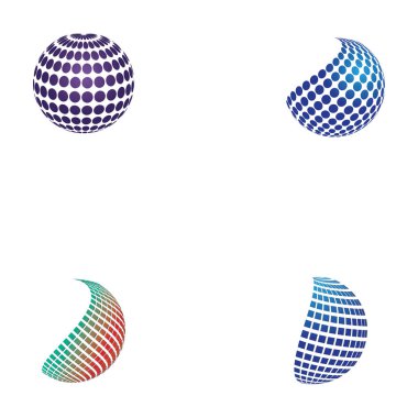 Üç boyutlu dijital dünya logosu tasarımı. Simge vektör illüstrasyonu. Bu logo küresel şirket teknolojileri, medya ve reklam ajansları için uygundur.