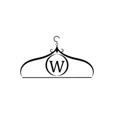 Moda vektör logosu. Elbise askısı logosu. W harfi logosu. Terzi amblemi. Kostüm simgesi - Vektör tasarımı