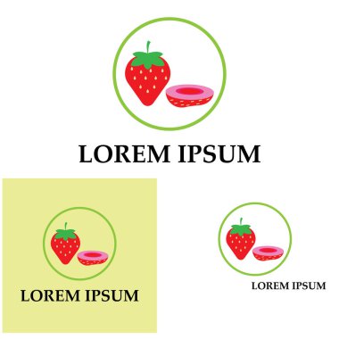 Çilek komik ve sevimli logo vektör arkaplan şablonu çizimi