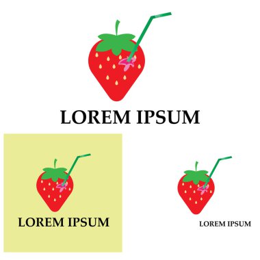 Çilek komik ve sevimli logo vektör arkaplan şablonu çizimi