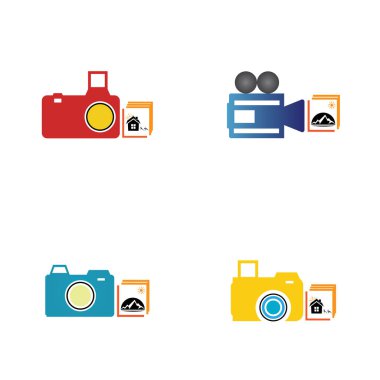 Fotoğraf simgesi vektör arka planına sahip CAMERA