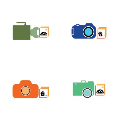 Fotoğraf simgesi vektör arka planına sahip CAMERA