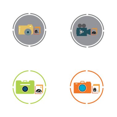 Fotoğraf simgesi vektör arka planına sahip CAMERA